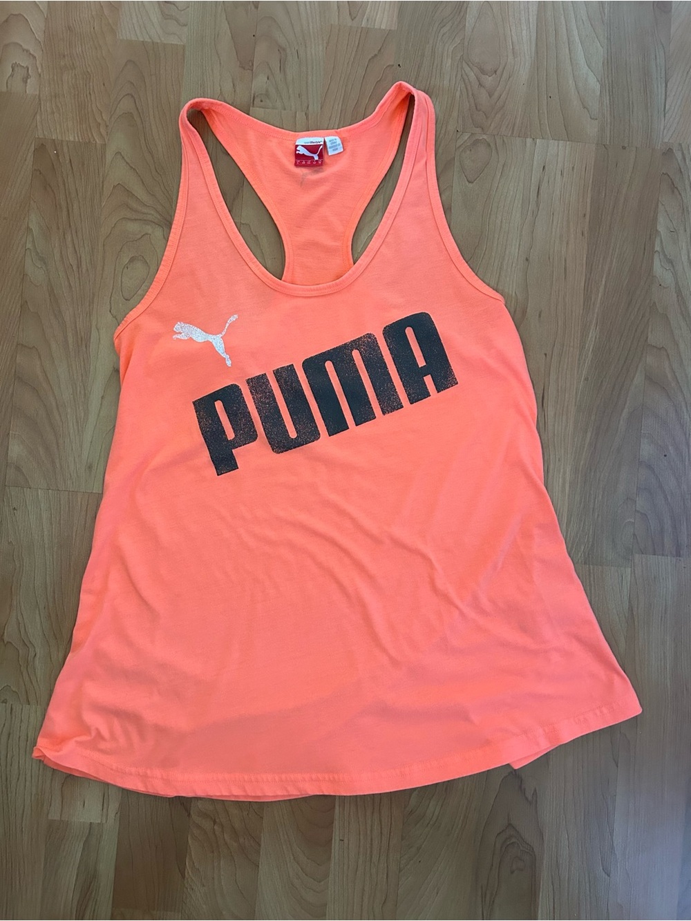 Puma Neon Coral Racerback Tank Top with Black Logo